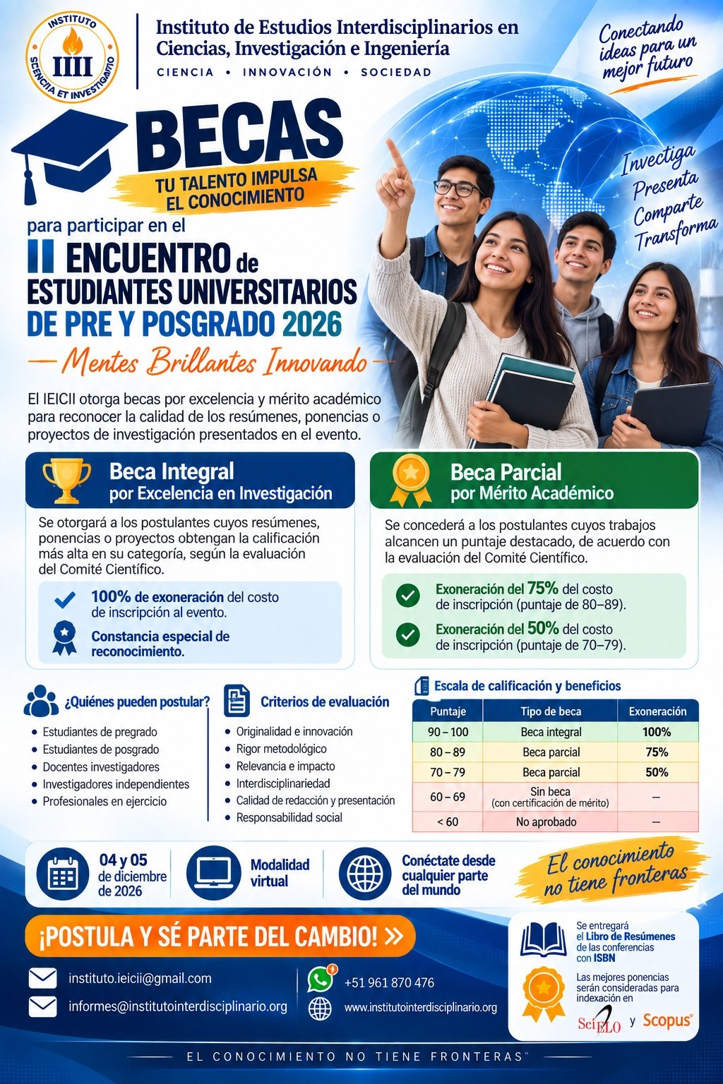IEICII anuncia convocatoria de becas para el II Encuentro de Estudiantes Universitarios de Pre y Posgrado 2026